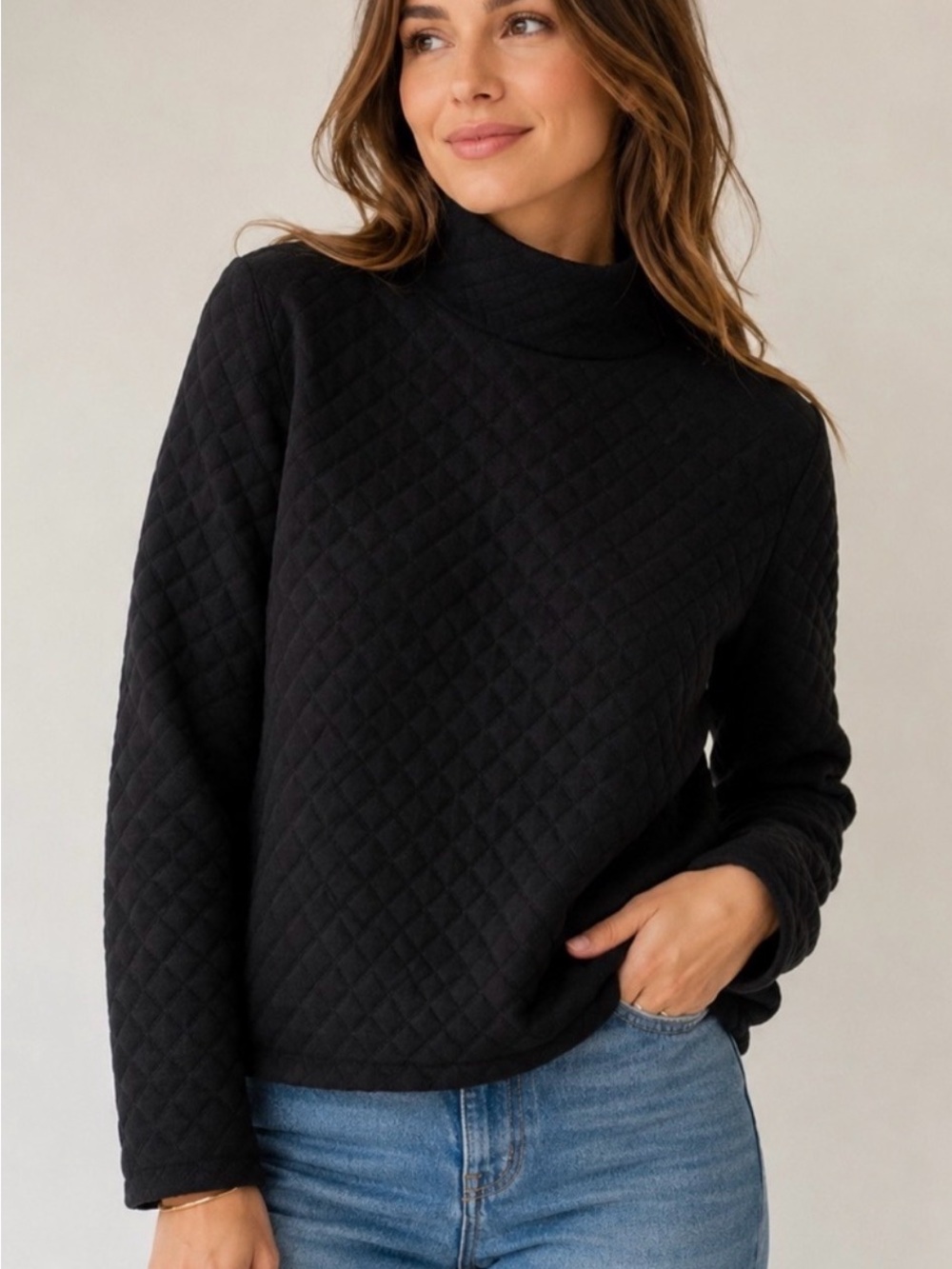 J.Crew Quilted Mockneck Pullover
Sweatshirt Black Size Medium